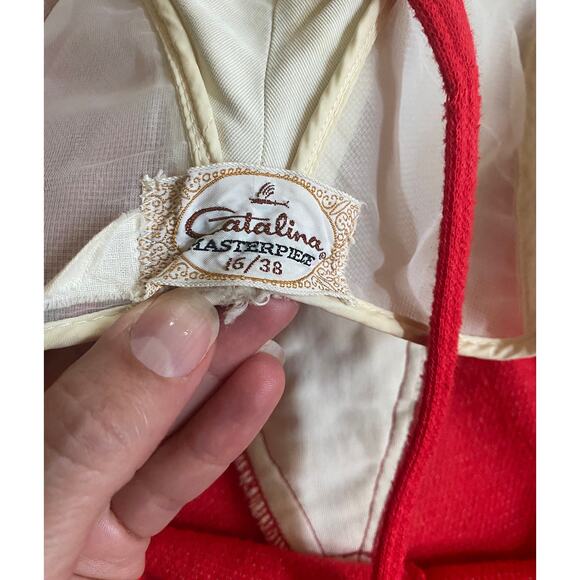 vintage 50s Red NAUTICAL navy CATALINA SWIMSUIT Plus Size/16 xl knit playsuit 38 - Picture 2 of 9